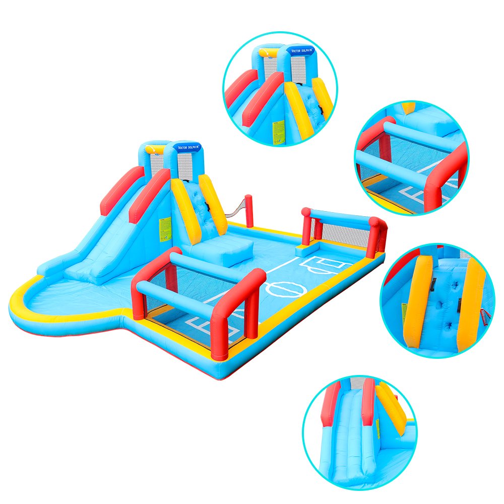 Giant Kids Inflatable Bouncy Water Park – Water Slide, Football & Volleyball Splash Pool, Ball Play Area & Climbing Wall (575×390×210cm)