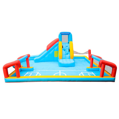 Giant Kids Inflatable Bouncy Water Park – Water Slide, Football & Volleyball Splash Pool, Ball Play Area & Climbing Wall (575×390×210cm)