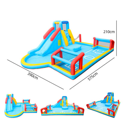 Giant Kids Inflatable Bouncy Water Park – Water Slide, Football & Volleyball Splash Pool, Ball Play Area & Climbing Wall (575×390×210cm)