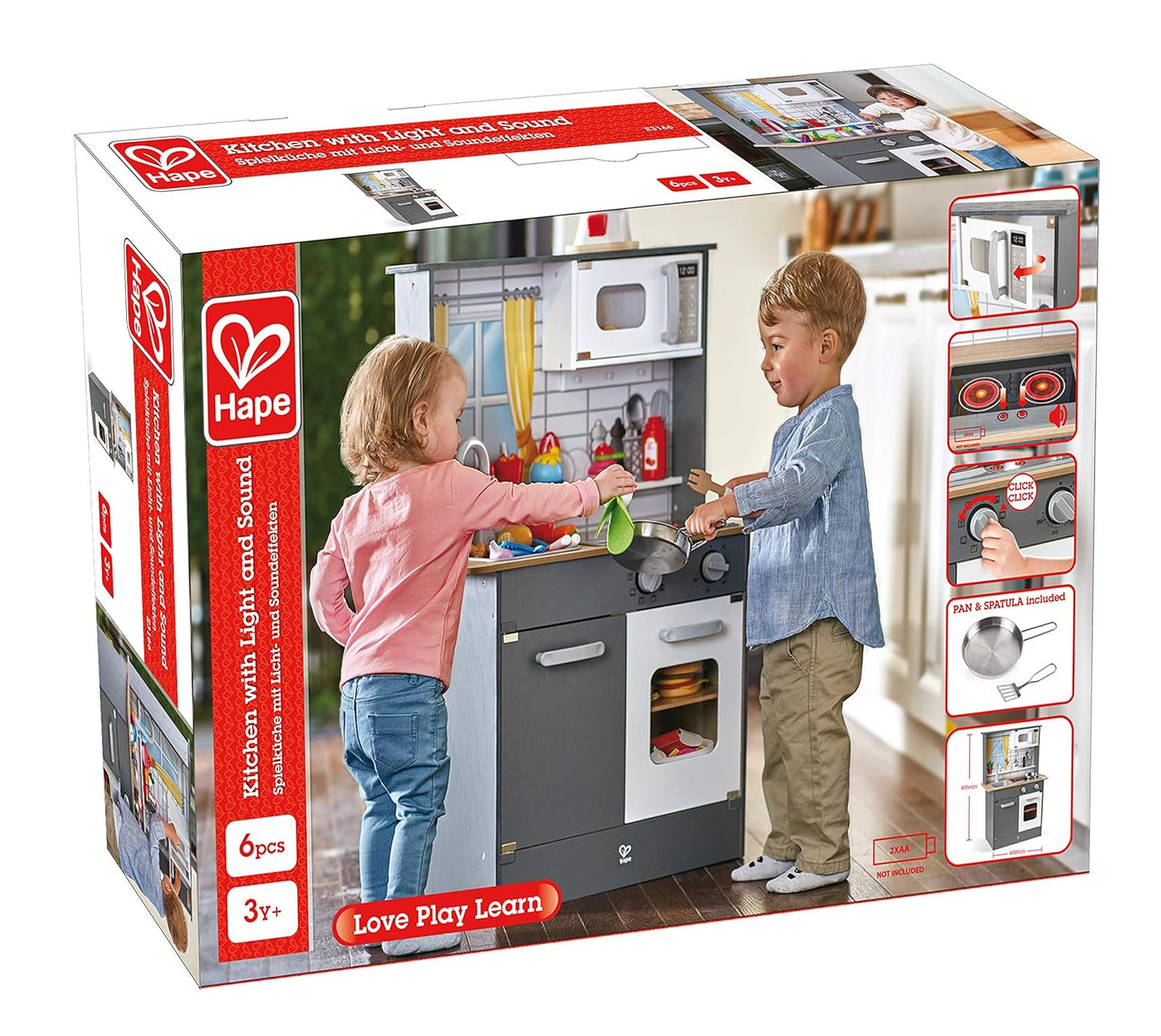 Hape Wooden Play Kitchen with Lights, Sound Effects, Oven, Sink & Cooking Accessories for Kids