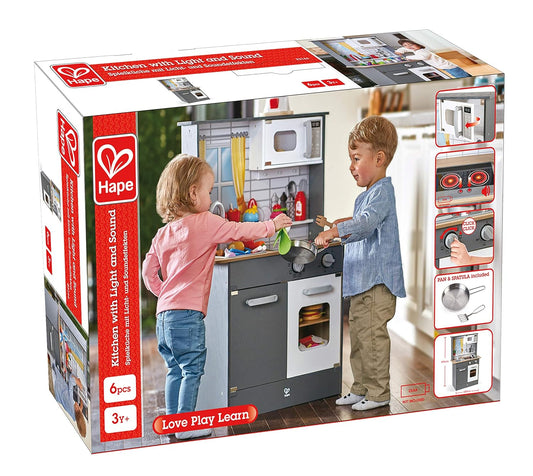 Hape Wooden Play Kitchen with Lights, Sound Effects, Oven, Sink & Cooking Accessories for Kids