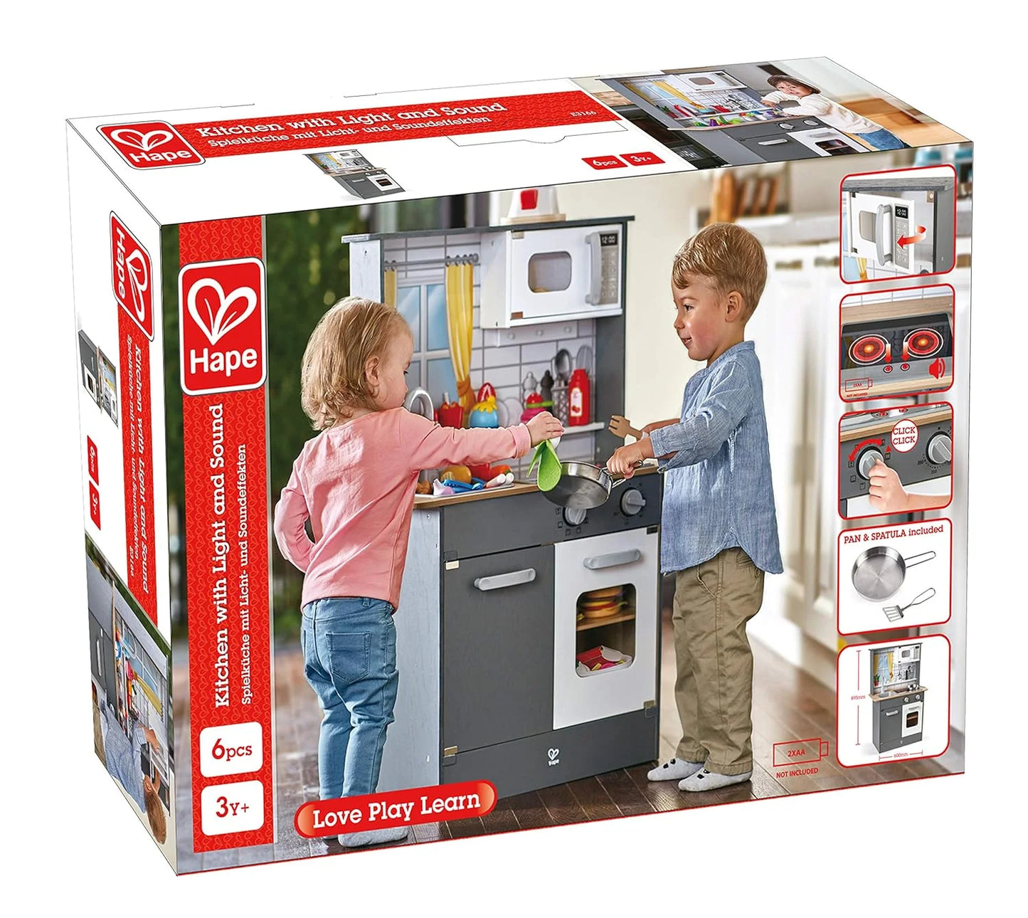 Hape Wooden Play Kitchen with Lights, Sound Effects, Oven, Sink & Cooking Accessories for Kids