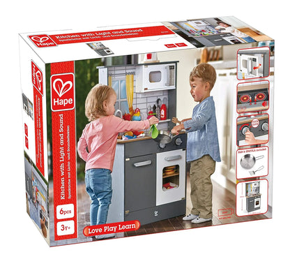 Hape Wooden Play Kitchen with Lights, Sound Effects, Oven, Sink & Cooking Accessories for Kids