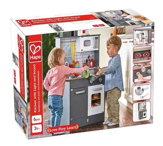 Hape Wooden Play Kitchen with Lights, Sound Effects, Oven, Sink & Cooking Accessories for Kids