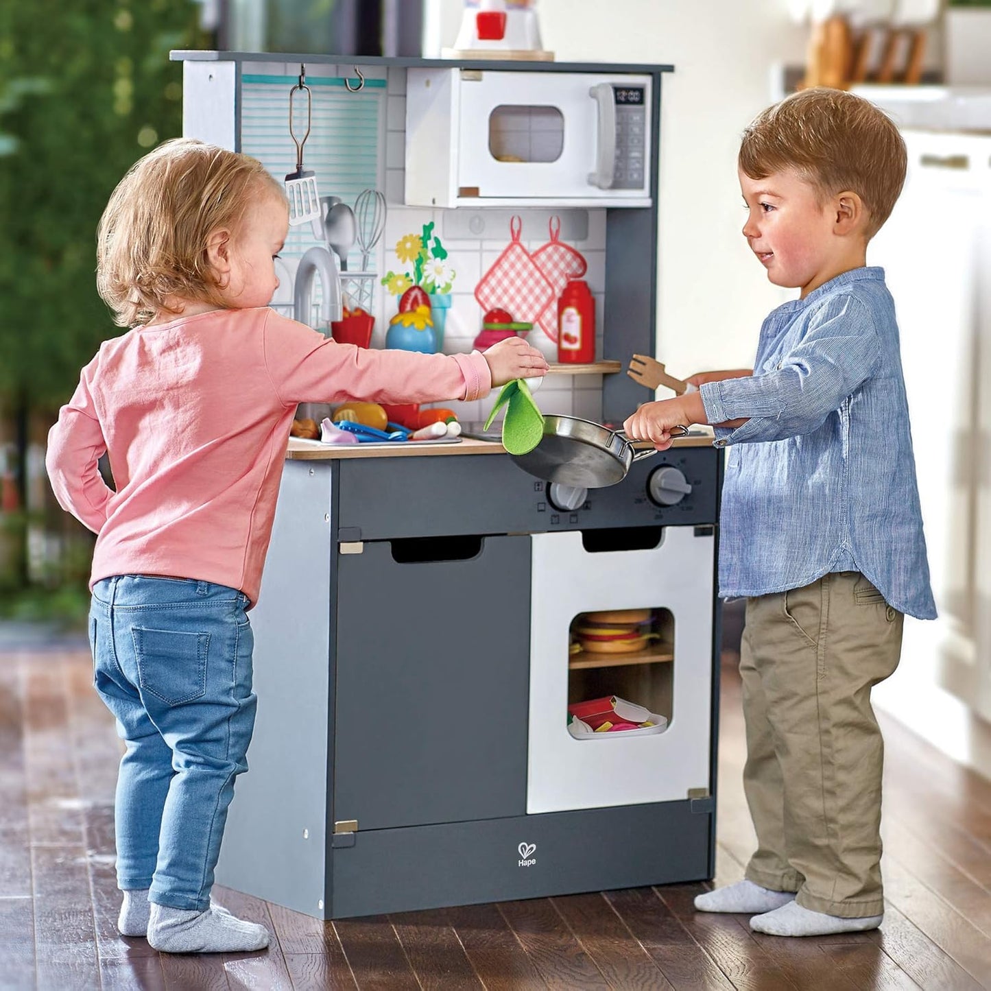 Hape Wooden Play Kitchen with Lights, Sound Effects, Oven, Sink & Cooking Accessories for Kids
