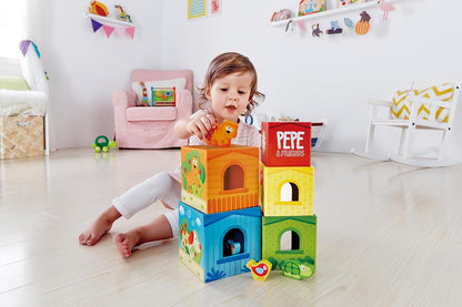 Hape Friendship Tower Educational Stacking Blocks with Animal Shapes Learning Toy for Toddlers