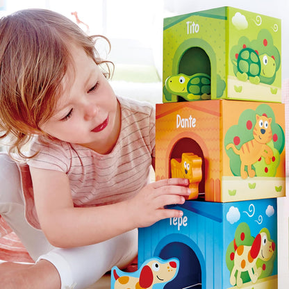 Hape Friendship Tower Educational Stacking Blocks with Animal Shapes Learning Toy for Toddlers