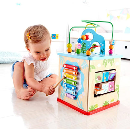 Hape Nature Exploration Play Cube Wooden Activity Toy with Bead Maze & Shape Sorter for Toddlers