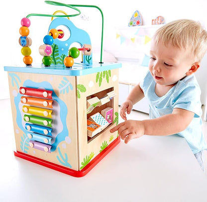 Hape Nature Exploration Play Cube Wooden Activity Toy with Bead Maze & Shape Sorter for Toddlers
