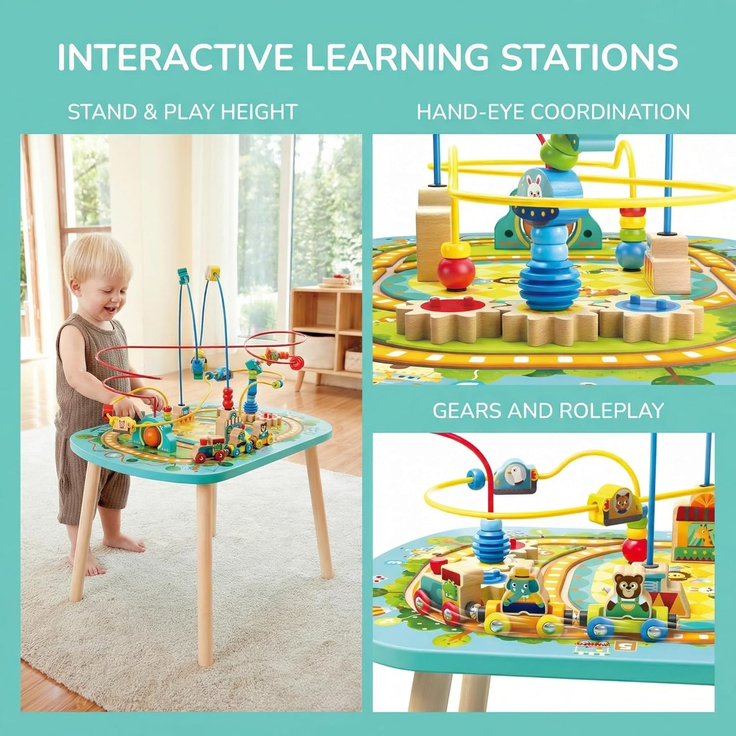 Hape Wooden Activity Table with Twisting Railway Maze, Bead Circuits & Toddler Learning Playset
