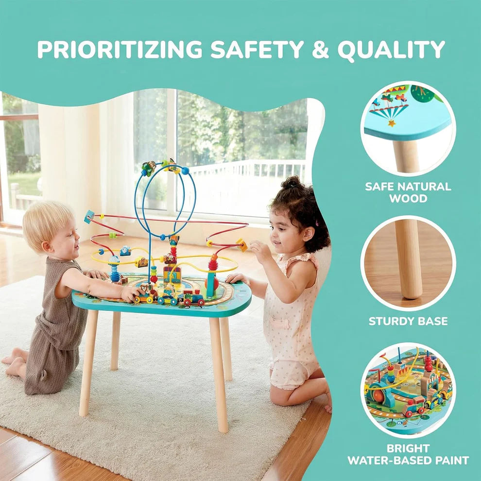 Hape Wooden Activity Table with Twisting Railway Maze, Bead Circuits & Toddler Learning Playset