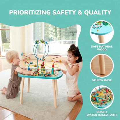 Hape Wooden Activity Table with Twisting Railway Maze, Bead Circuits & Toddler Learning Playset