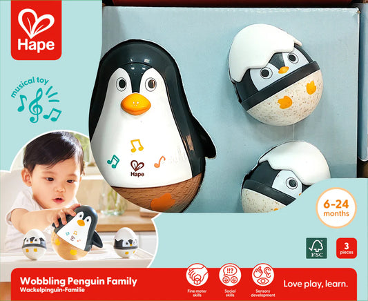 Hape Penguin Family Wobble Toy Set with Music, Sensory Stimulation & Fine Motor Skill Development