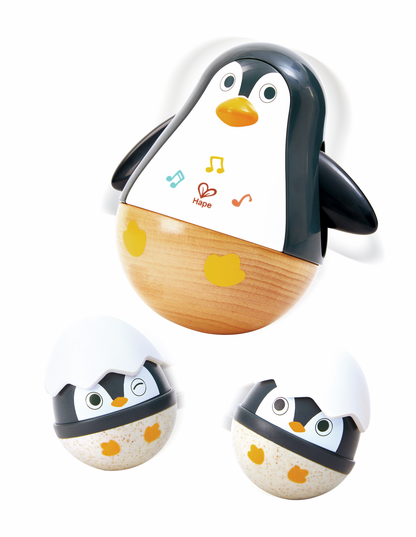 Hape Penguin Family Wobble Toy Set with Music, Sensory Stimulation & Fine Motor Skill Development