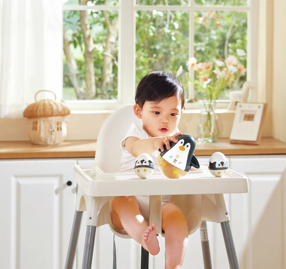 Hape Penguin Family Wobble Toy Set with Music, Sensory Stimulation & Fine Motor Skill Development