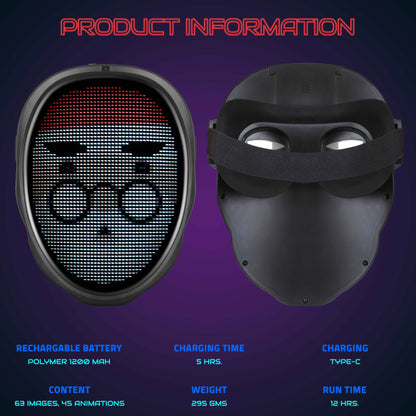 Hookaba: Enigma Eyes-App Controlled-Unisex Adult LED Mask for Halloween, Birthday Party,Wedding Party, DJ night, Live Concert,Stage Performance
