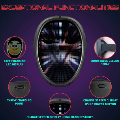 Hookaba: Enigma Eyes-App Controlled-Unisex Adult LED Mask for Halloween, Birthday Party,Wedding Party, DJ night, Live Concert,Stage Performance