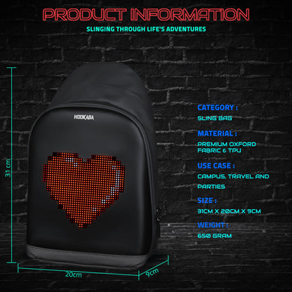HOOKABA LED SLING BAG , | Smart Pixel Display Bag | App Controlled, USB charge, Programmable Screen & Water Resistant