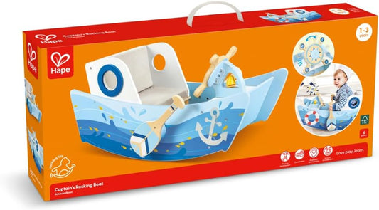 Hape Captain’s Rocking Boat Wooden Ride-On Toy with Steering Wheel, Bell & Interactive Play for Toddlers