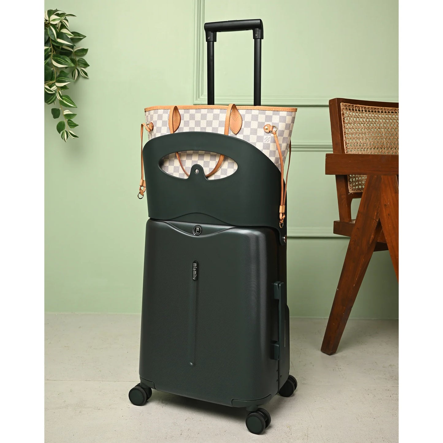 MIAMILY FOREST GREEN RIDE-ON TROLLEY CARRY-ON LUGGAGE 18 INCHES