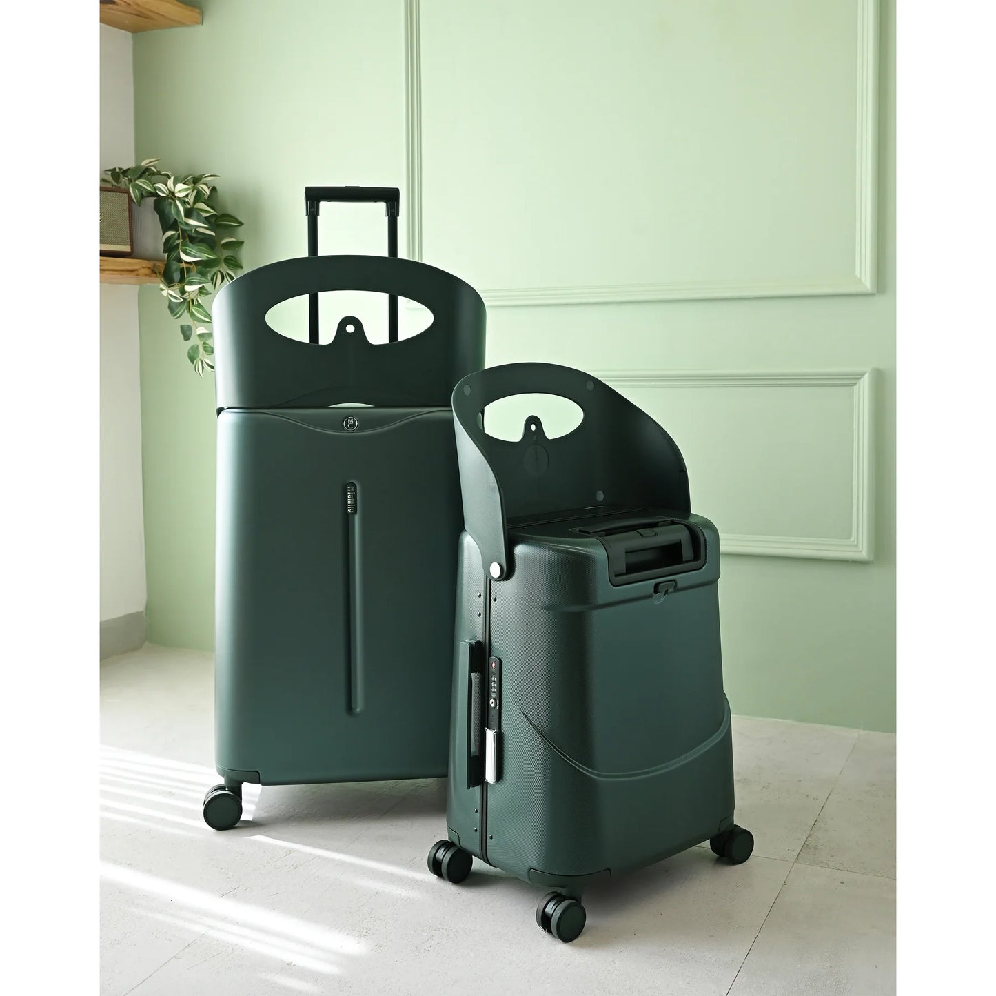 MIAMILY FOREST GREEN RIDE-ON TROLLEY CARRY-ON LUGGAGE 18 INCHES