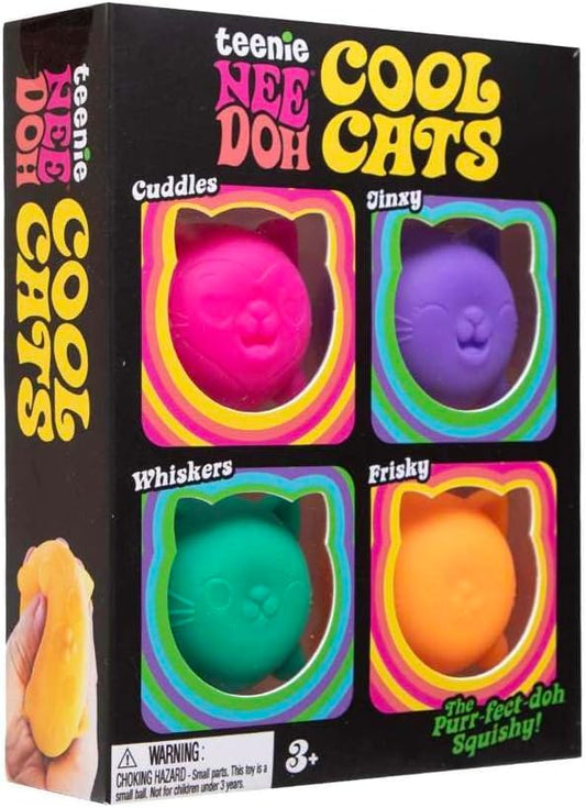 NeeDoh Cool Cats Teenie Multipack, 4 Assorted Colours/Styles - Dough Filled, Tactile Sensory Play, Soft Squeezable Texture