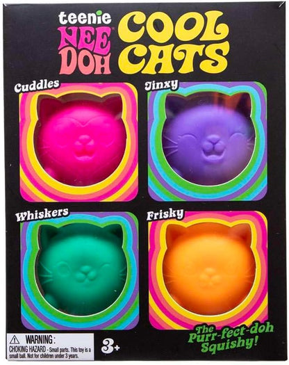 NeeDoh Cool Cats Teenie Multipack, 4 Assorted Colours/Styles - Dough Filled, Tactile Sensory Play, Soft Squeezable Texture