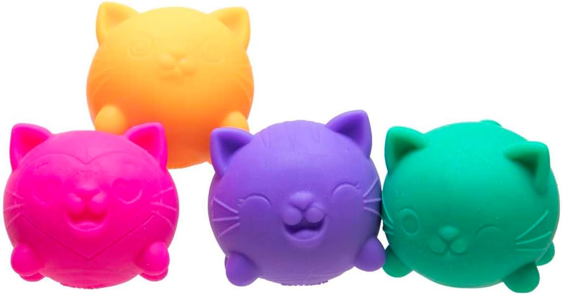NeeDoh Cool Cats Teenie Multipack, 4 Assorted Colours/Styles - Dough Filled, Tactile Sensory Play, Soft Squeezable Texture