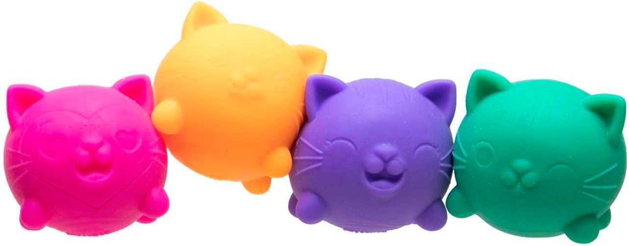 NeeDoh Cool Cats Teenie Multipack, 4 Assorted Colours/Styles - Dough Filled, Tactile Sensory Play, Soft Squeezable Texture