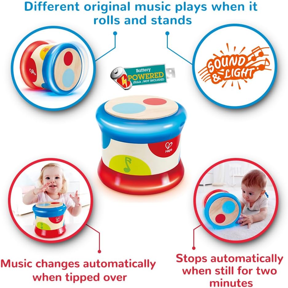Hape Baby Musical Drum Toy with Lights & Sound, Rolling Motion Play, Sensory Development Toy for Infants & Toddlers