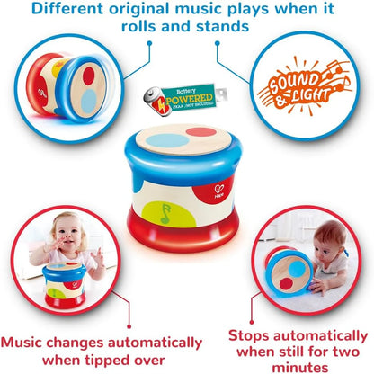 Hape Baby Musical Drum Toy with Lights & Sound, Rolling Motion Play, Sensory Development Toy for Infants & Toddlers