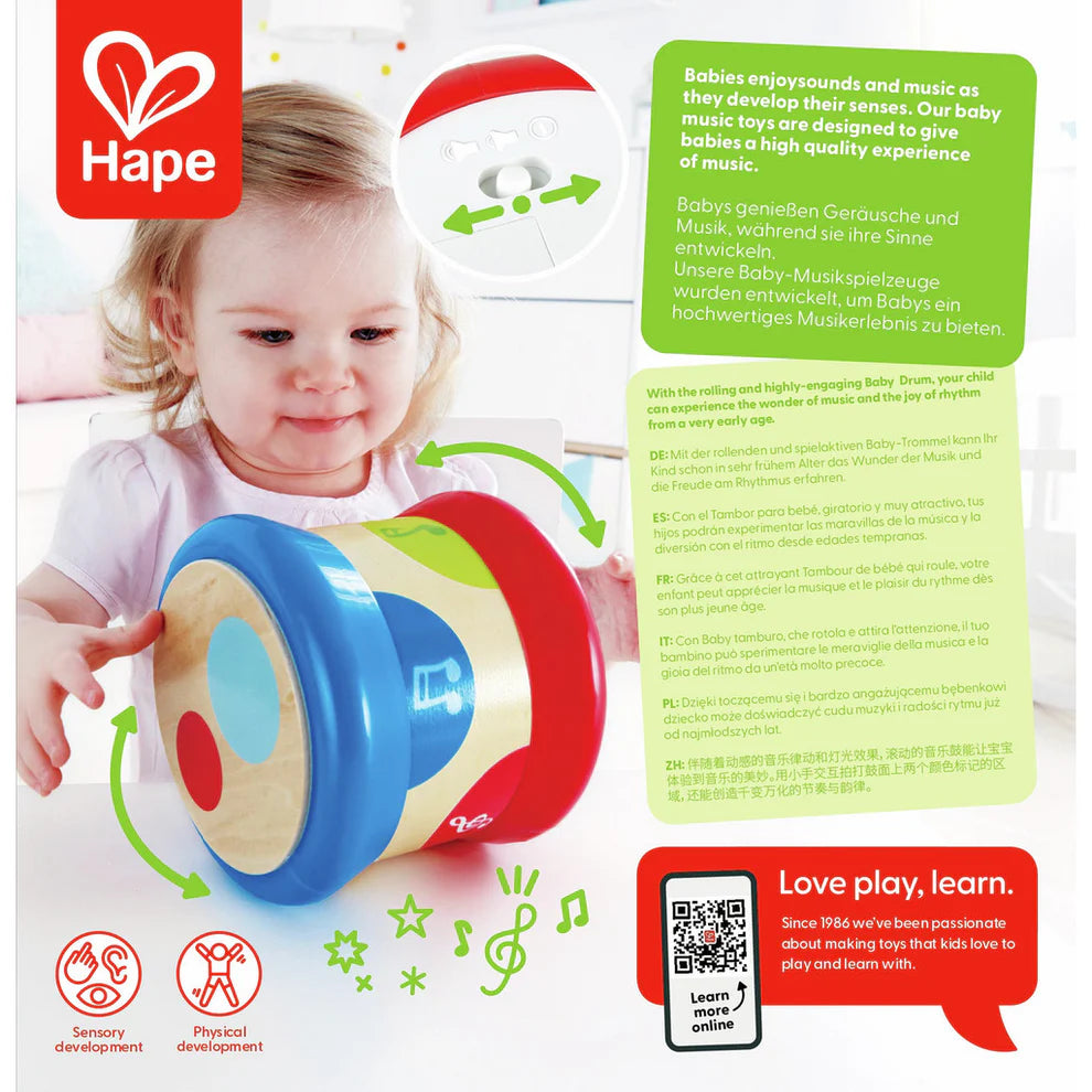 Hape Baby Musical Drum Toy with Lights & Sound, Rolling Motion Play, Sensory Development Toy for Infants & Toddlers