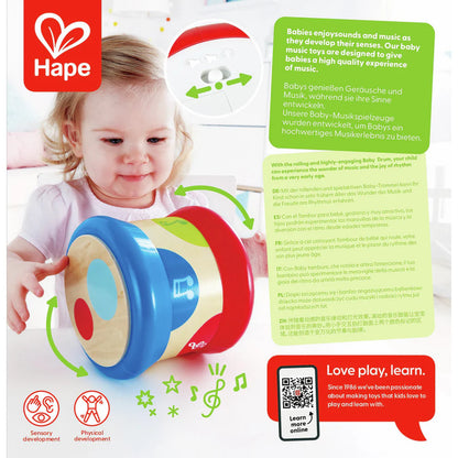 Hape Baby Musical Drum Toy with Lights & Sound, Rolling Motion Play, Sensory Development Toy for Infants & Toddlers