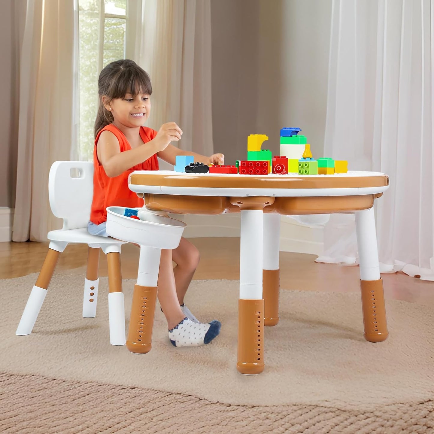 Blocks Activity Table Chair Set | Learning Drawing Dining Multipurpose Table Chair with Storage Box | Building Blocks Compatible | Sand and Water Container | Play Table Toys for 2+ Years Kids