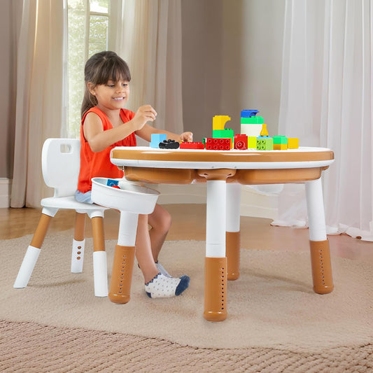 Blocks Activity Table Chair Set | Learning Drawing Dining Multipurpose Table Chair with Storage Box | Building Blocks Compatible | Sand and Water Container | Play Table Toys for 2+ Years Kids