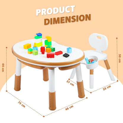 Blocks Activity Table Chair Set | Learning Drawing Dining Multipurpose Table Chair with Storage Box | Building Blocks Compatible | Sand and Water Container | Play Table Toys for 2+ Years Kids