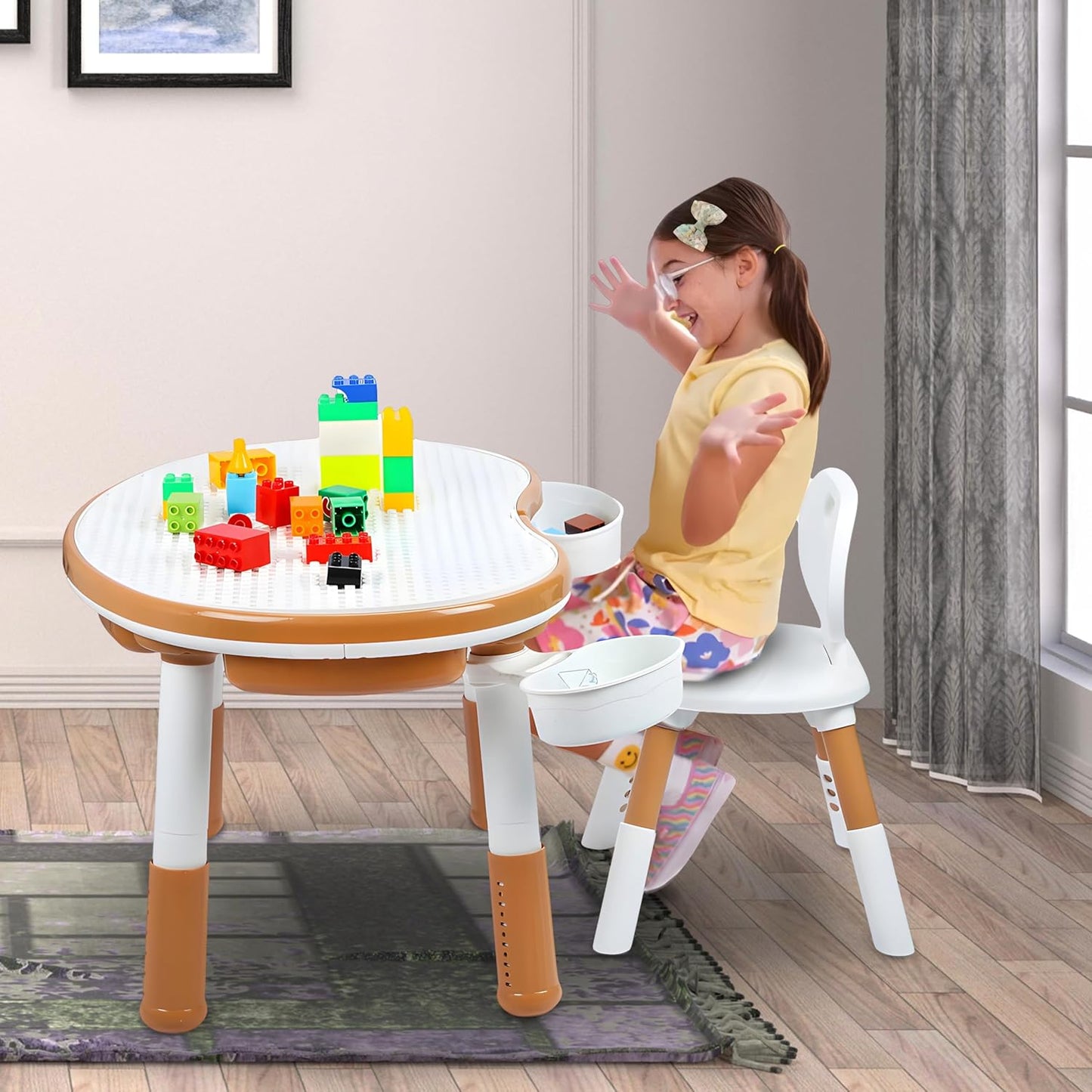 Blocks Activity Table Chair Set | Learning Drawing Dining Multipurpose Table Chair with Storage Box | Building Blocks Compatible | Sand and Water Container | Play Table Toys for 2+ Years Kids