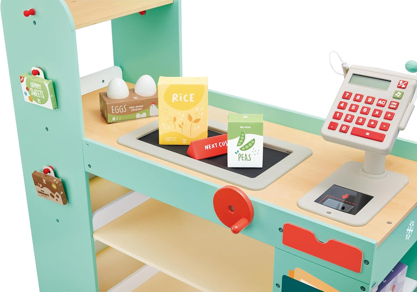 Hape Smart Wooden Supermarket Play Center - 3-in-1 Role Play Shop with Cash Register & Grocery Accessories