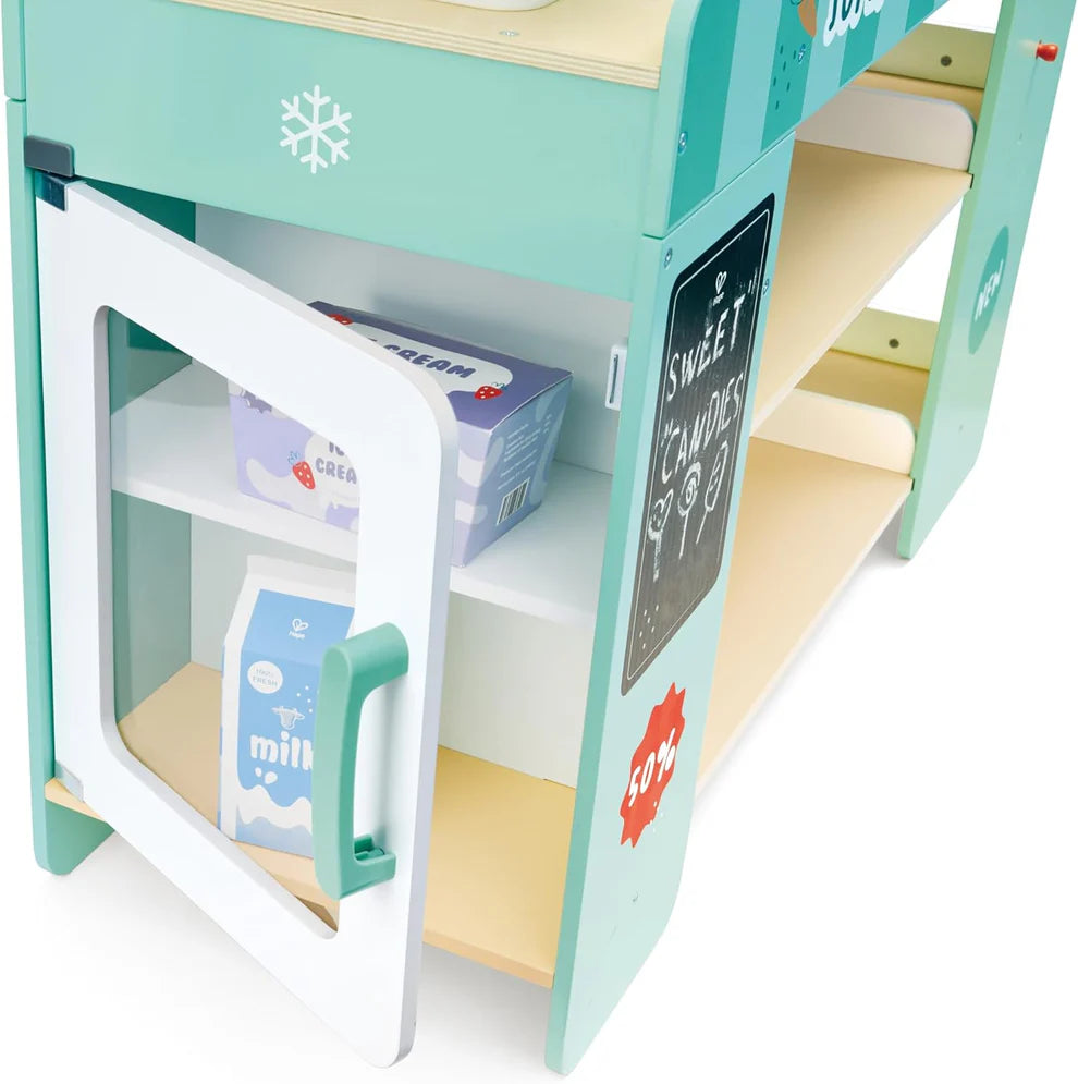 Hape Smart Wooden Supermarket Play Center - 3-in-1 Role Play Shop with Cash Register & Grocery Accessories