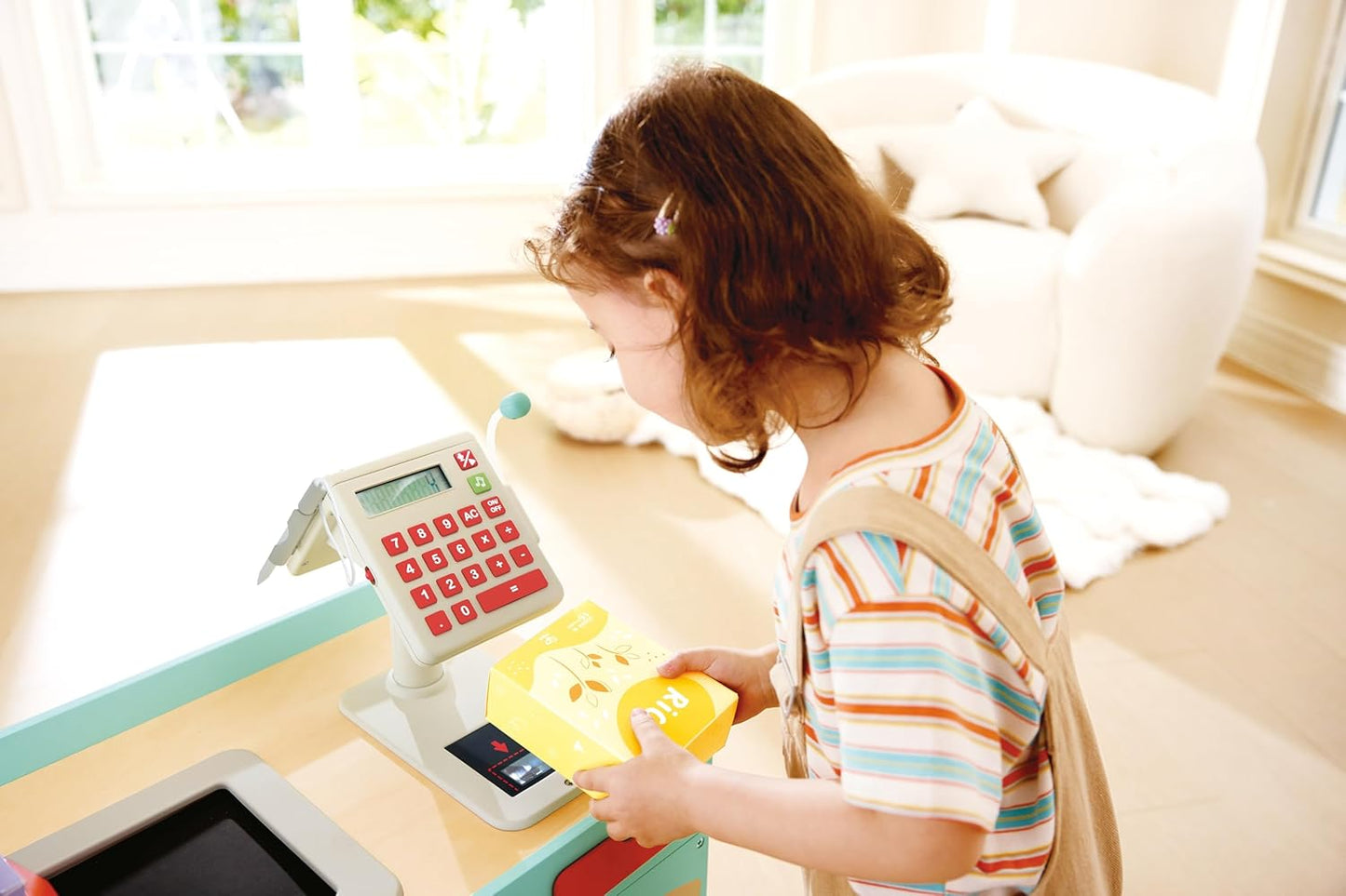 Hape Smart Wooden Supermarket Play Center - 3-in-1 Role Play Shop with Cash Register & Grocery Accessories