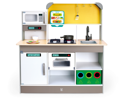 Hape Deluxe Wooden Play Kitchen Set with Lights & Sound, Microwave, Sink & Accessories for Kids Pretend Play