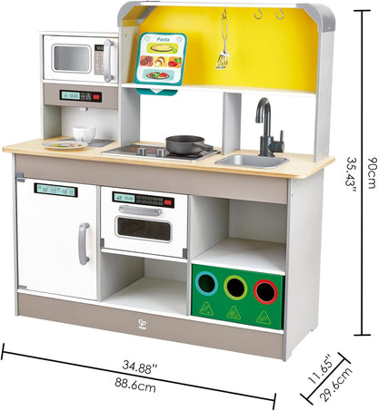 Hape Deluxe Wooden Play Kitchen Set with Lights & Sound, Microwave, Sink & Accessories for Kids Pretend Play