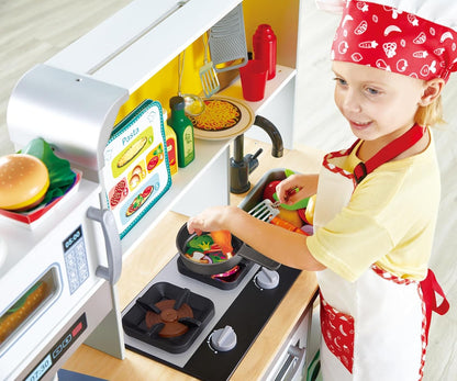 Hape Deluxe Wooden Play Kitchen Set with Lights & Sound, Microwave, Sink & Accessories for Kids Pretend Play