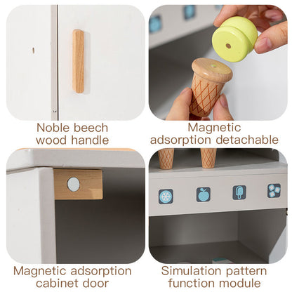 Wooden Kids Pretend Play Refrigerator Toy with Magnetic Ice Cream & Popsicle Accessories – Double Door Kitchen Role Play Toy