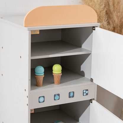 Wooden Kids Pretend Play Refrigerator Toy with Magnetic Ice Cream & Popsicle Accessories – Double Door Kitchen Role Play Toy