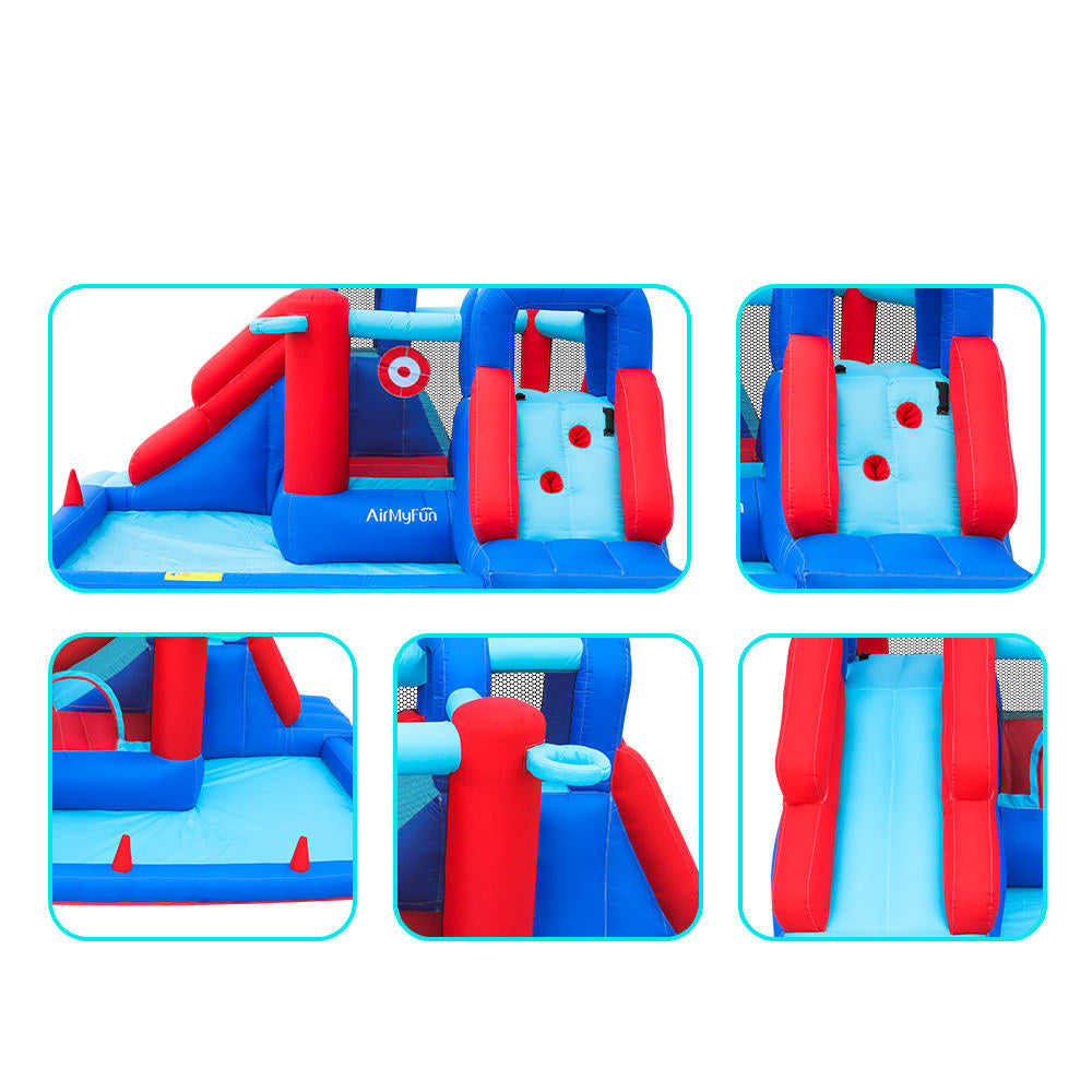 Kids Inflatable Bouncy Castle Water Park – Dual Slides, Splash Pool, Jumping Area, Basketball & Toss Games