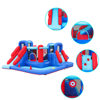 Kids Inflatable Bouncy Castle Water Park – Dual Slides, Splash Pool, Jumping Area, Basketball & Toss Games