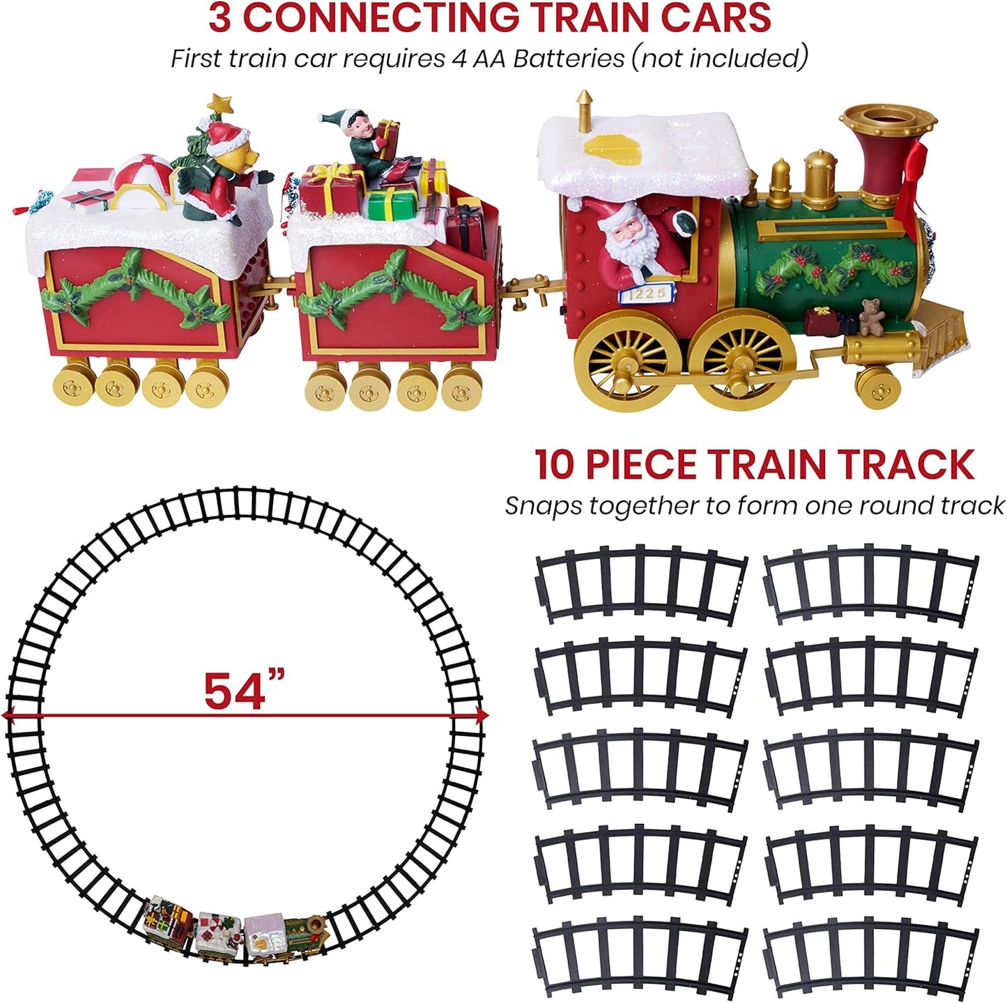 Christmas Train Set for Under The Tree with Music and Lights, 54" Diameter Round Tracks and X-Large Trains