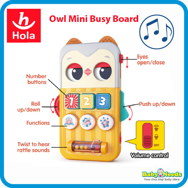 Hola Owl Mini Busy Board, Musical & Light-Up Toy (6-36 Months)