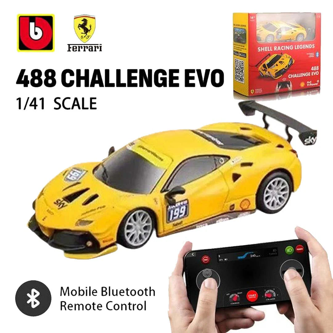 Bburago Shell Racing Legends – 488 Challenge Evo | 1:41 Bluetooth RC Car – Smartphone Controlled